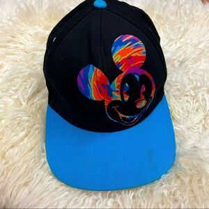 Disney Mickey Mouse Snap Back Hat Black Neon Tie Dye